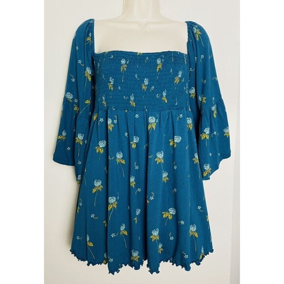 Free People Lana Off The Shoulder Smocked Tunic Top Size S Boho Flare Sleeve - Picture 4 of 9